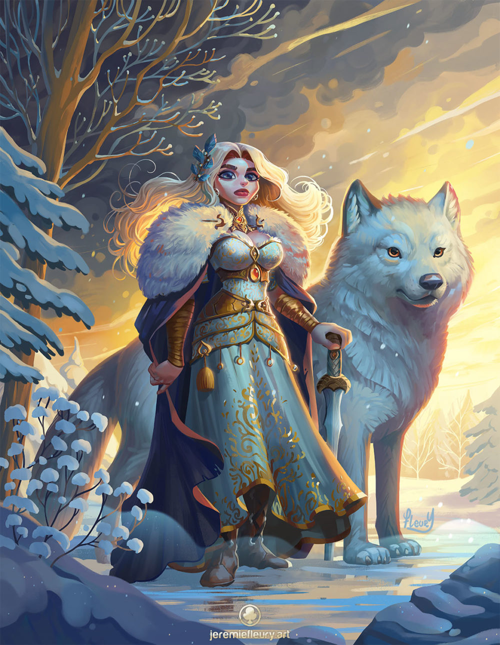 viking warrior with fenrir the wolf