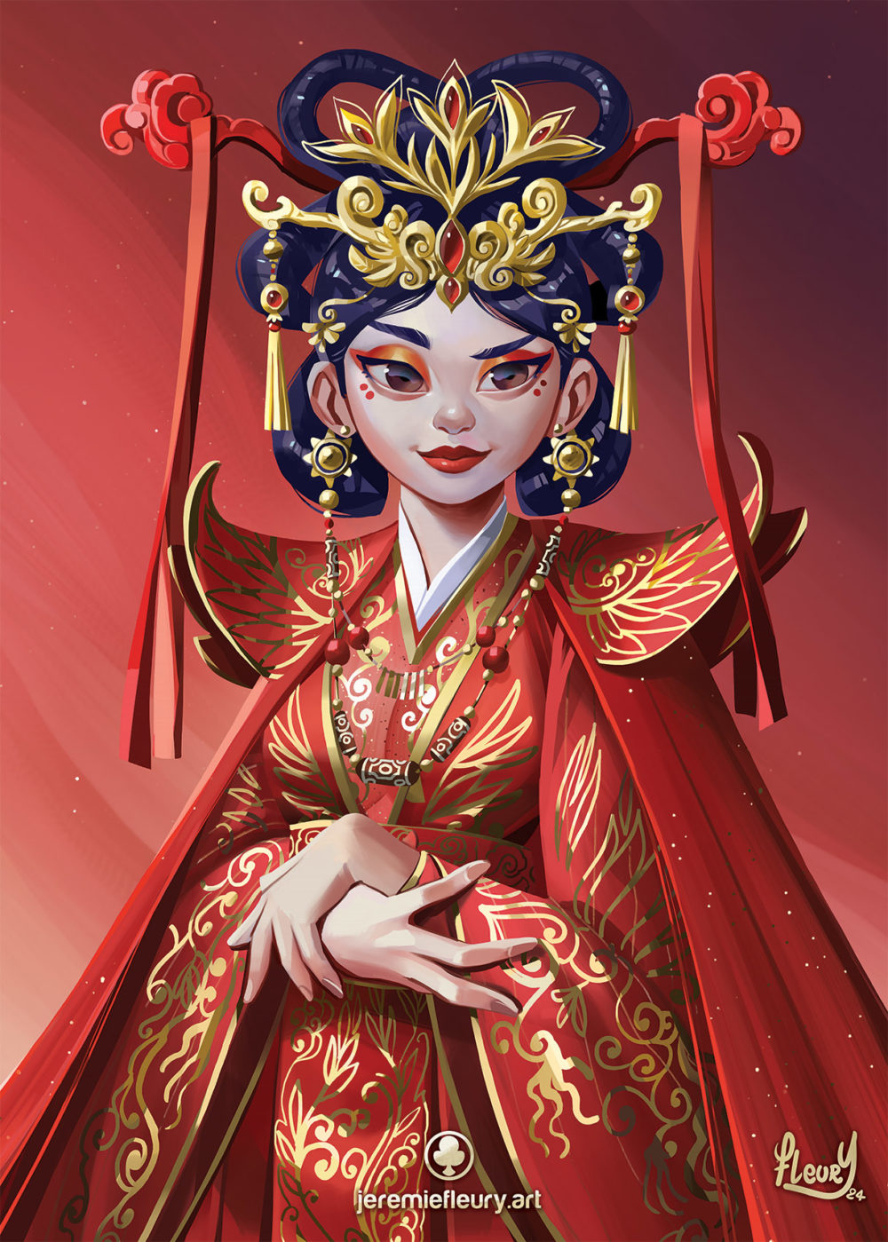 Illustration d'une impératrice chinoise imaginaire couleur rouge
